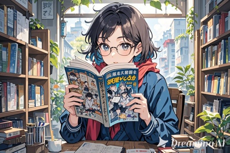 漫画で勉強をしている大学生